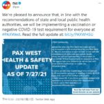 2021 PAX West游戏展:与会者必须注射新冠疫苗或拥有阴性新冠测试结果