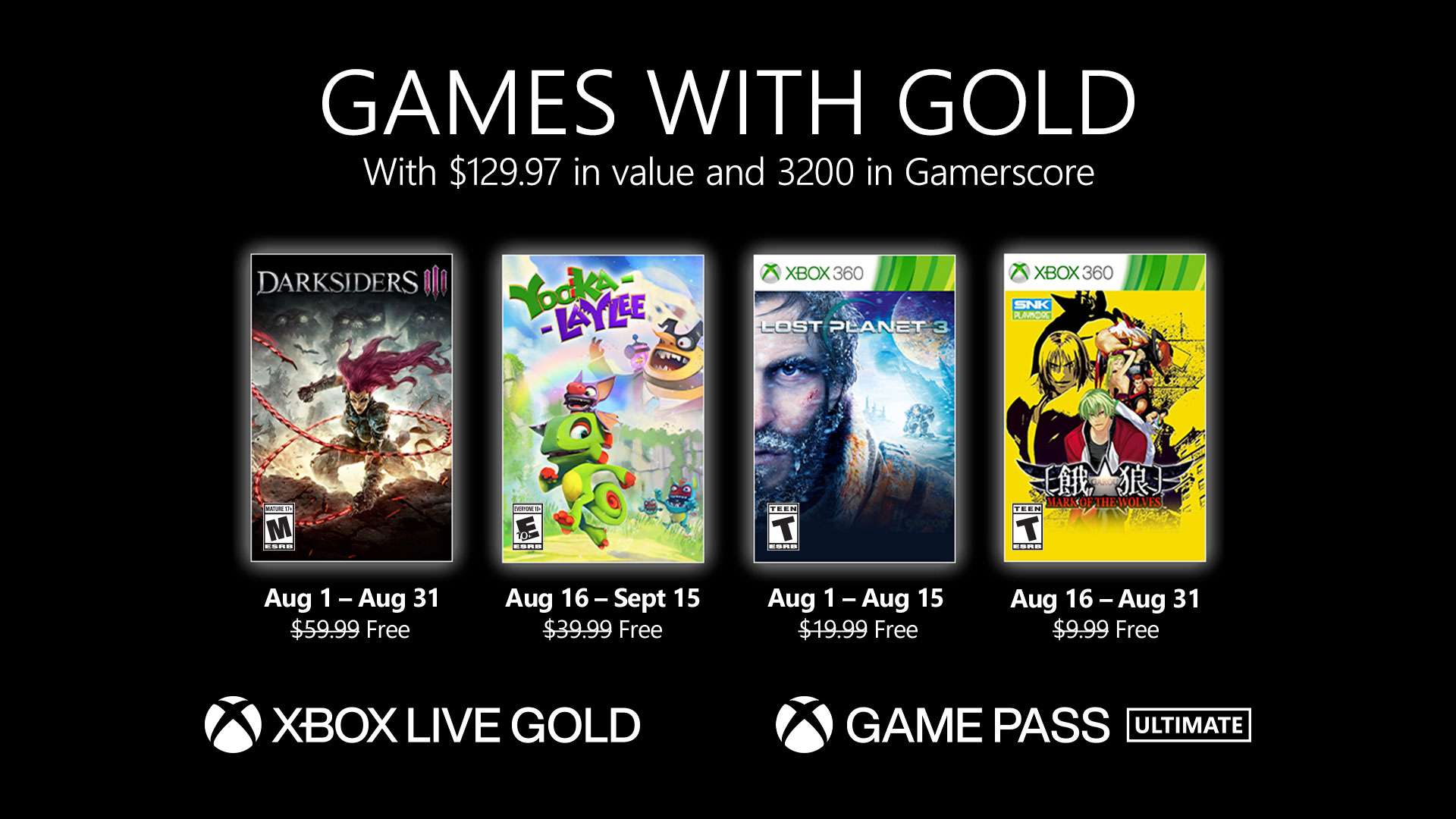 微软Xbox Live金会员2021年8月会免游戏公布